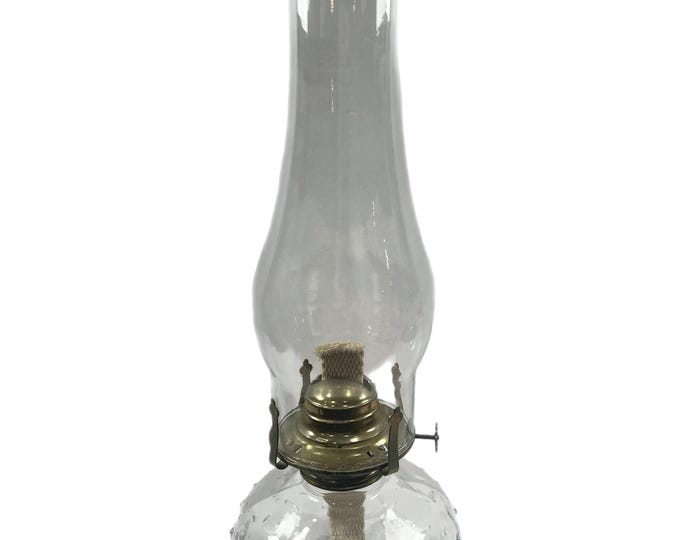 Vintage Lamplight Farms Glass Hurricane Oil Lamp Raised Dot Pattern Hobnail | Brass Fittings |  Clear Glass | Farmhouse Primitive