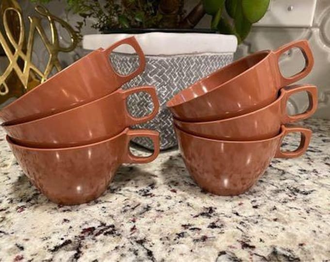 Melamine Melmac Coffee Cups ~ Brown ~ Set of (6) Mid Century Mugs with Handles ~ Vintage Retro | RV  Travel Camper Mugs | Shatterproof