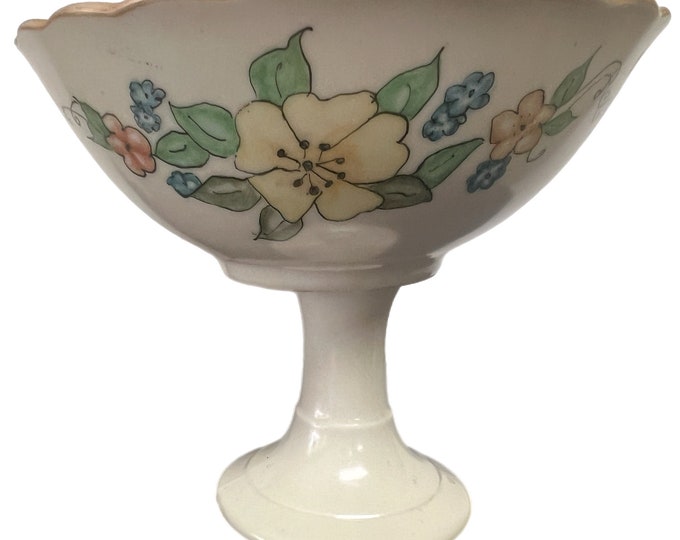 Vintage | Handpainted | Floral Flowers | Compote Pedestal | Bowl Footed
