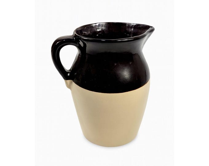 Roseville Stoneware Pitcher Vase RRP Made in USA. Beige/Brown Two Toned Farmhouse Primitive Cottage Core Kitchenware Serveware Kitchen Decor