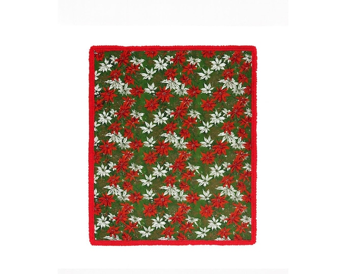 Christmas Poinsettia Fabric Table Cloth Linen Serving Kitchen Dining 70s Groovy Home Decor Fringe Trim