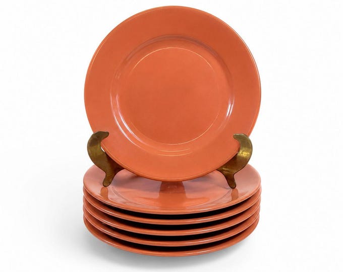 Stoneware Salad Plates Restaurant Flamingo Rose Olmos industria uruguaya Set 6 Vintage Mid Century Replacement China Diner Coral Pink