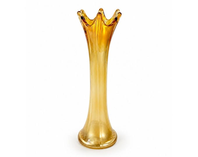 Swung Vase Spiralex Marigold Carnival Glass Optic Ribbed Iridescent Vintage Collectible Home Decor Decorative Accents