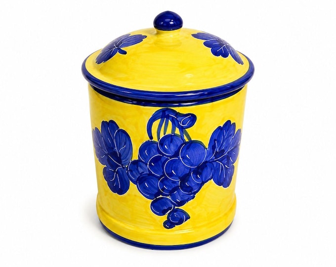 Italian Pottery Kitchen Canister Solimene Vetri Grapes Medium Size Hand Painted Italy Ktichenware Storage Tuscany Replacement China
