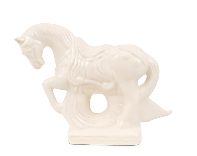 Statue Horse Figurine Tang Dynasty Sculpture | Grand Millennial Chinoiserie Vintage White Ceramic | Decorative Accent Shelf Table Home Decor