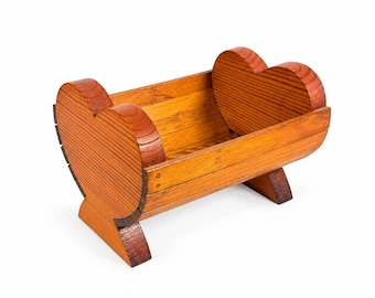 Wood Basket Heart Shaped Basket Wooden Trinket Kitchen Storage Napkin Holder Vintage Home Decor Farmhouse Primitive Cottage Granny Core