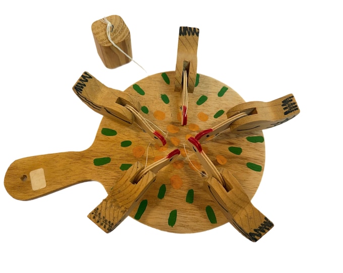 Folk Art Chicken Hen Pecking Paddle Toy | Handmade Hand painted | Wooden Wood Farmhouse Primitive | Kitchen Decor | Cottage Granny Core