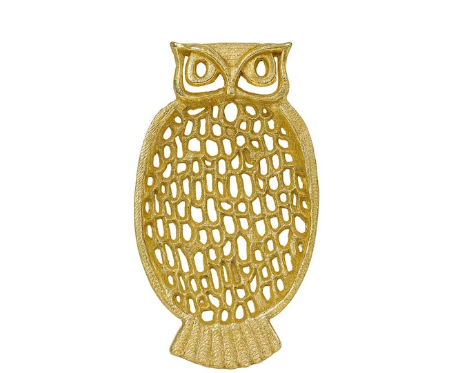 Owl Soap Dish Ring Trinket Tray |  Stamped Ben Rickert Inc. Vintage Gold Tone | Mid Century Wildlife Shape | Unique Home Decor Kitschy Retro