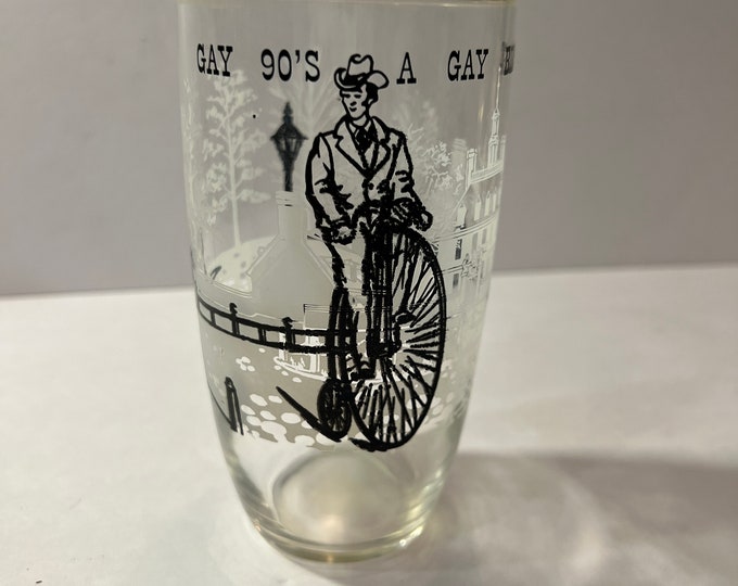 Vintage Mid-Century 50's Gay 90s Drinking Glass Vintage - Federal Glass Unibike Man Colonial Scene