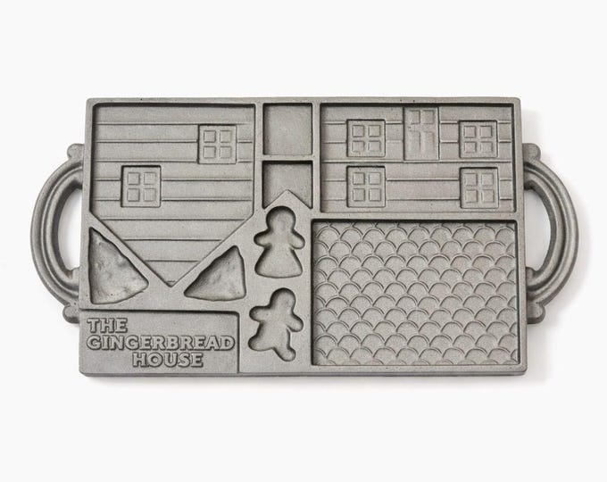 Cast Iron John Wright The Gingerbread House Non-Stick Double Sided Baking Mold Tray Bakeware Collectible Cookware Handled Kitchenware