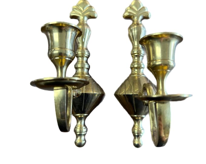 Pair Set 2 Vintage India  Solid Brass | Candle Holders Wall Sconces Scroll  | Wall Decor | Traditional | Hollywood Regency Grand Millennial