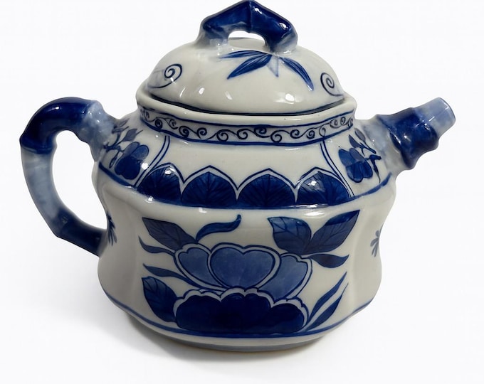 Vintage Mini Tea Pot Miniature Blue and White Chinoiserie Teapot