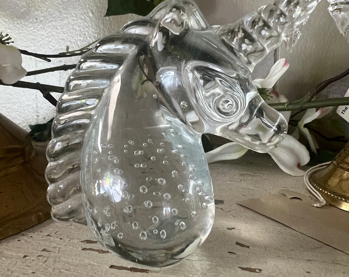 Glass Unicorn Paperweight | Vintage | Murano style | Bubble Glass | Clear