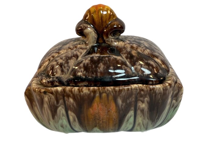 Trinket Box Glazed Pottery Fat Lava | Lid Lidded | Made in Germany German | Drip Glaze Brown Teal Turquoise | Jewelry Storage | Cottage Core