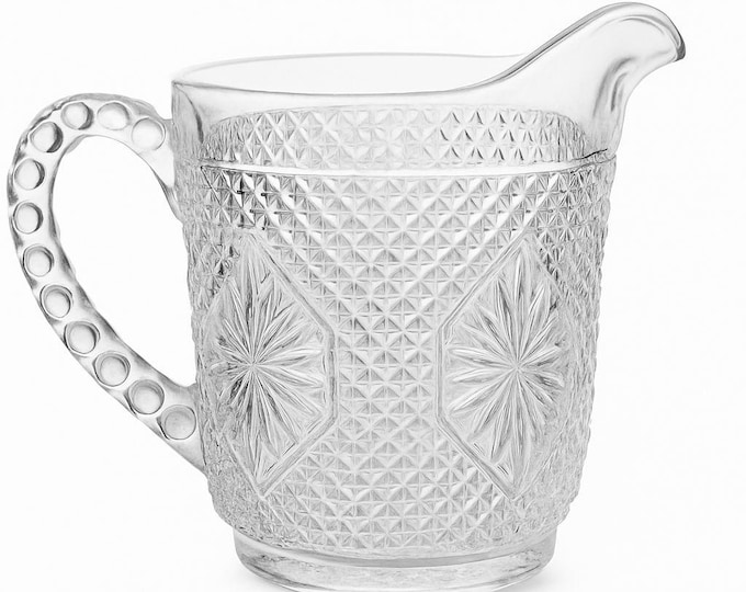 Milk Pitcher Creamer Imperial Amelia Clear Depression Glass Star Medallion Replacement Glassware Hostess Party Catering VIntage