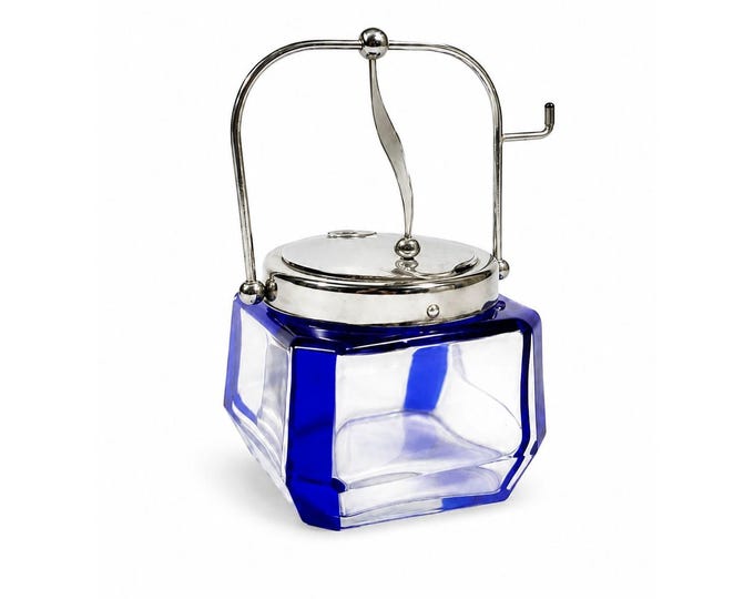 Jam Mustard Jar Sugar Bowl Vintage Cobalt Blue Tableware Flip Siiverplated Lid Condiment Set Serveware Replacement China