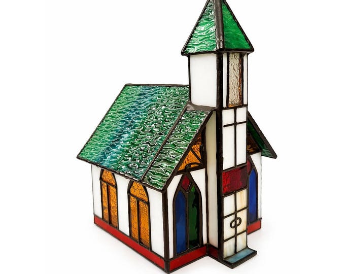 Lamp Light Tiffany Style Stained Glass  3D Church Chapel Cross Vintage Holiday Steeple Lighting Religious Home Decor Decorative Accents
