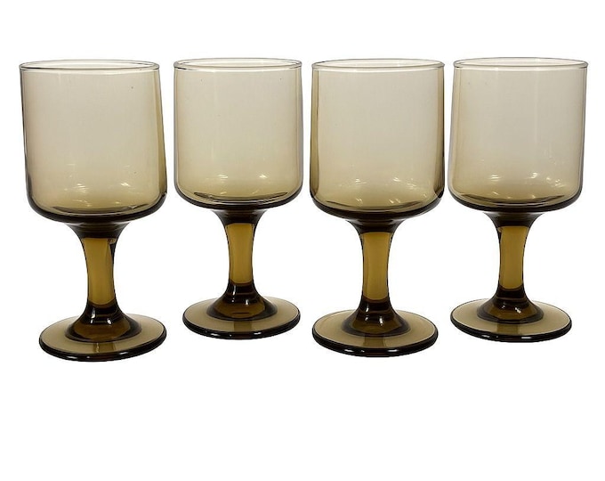 Wine Glasses Water Goblets Goblets Libbey Tawny Accent Smoky Brown Amber Vintage Mid Century Retro Drinkware Barware Replacement Glass