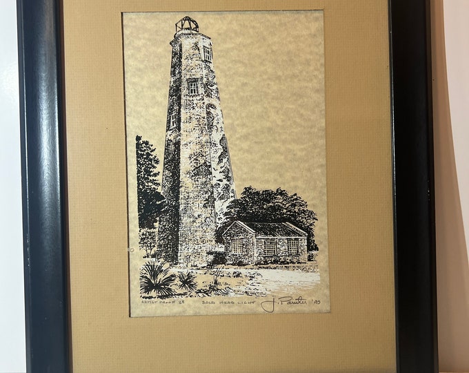 Vintage | Pen and Ink | Artist Proof 28 | Bald Head Light | NC Coastal Lighthouse | J. Painter 95