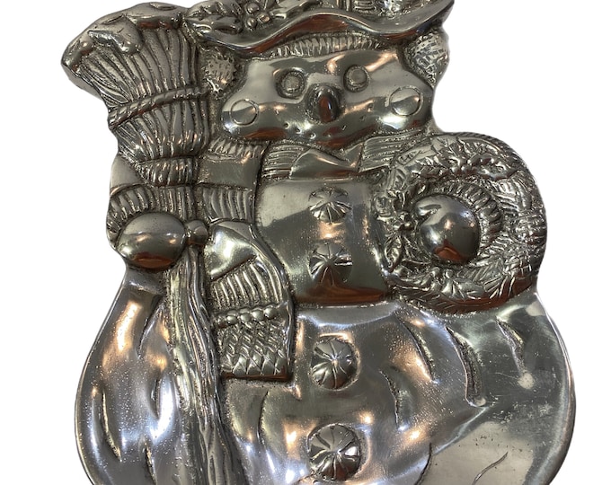 Pewter Serving Platter Plate Tray | Snowman Metal |  Vintage Sonoma Made in India | Holiday Decor Serve ware Winter Christmas | Hostess