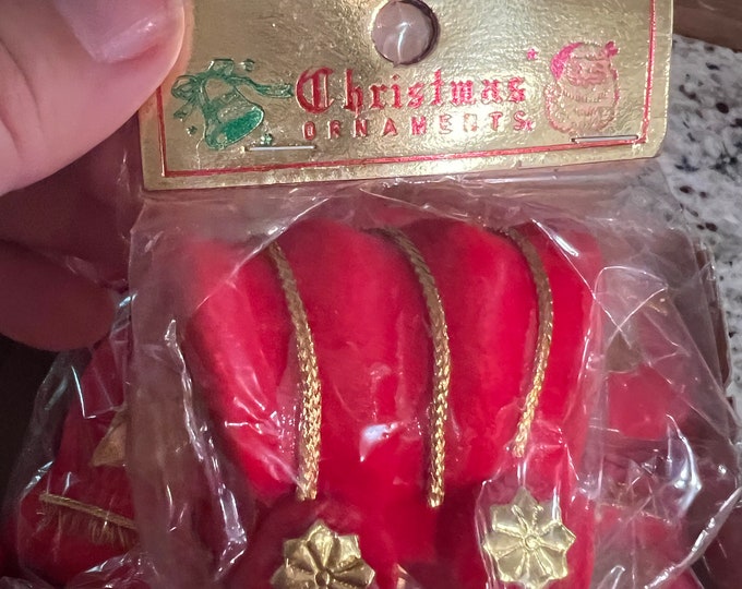 Christmas Ornaments | New Old Stock | Flocked | Velvet | Covered Wagon | Mid Century Retro| Set 12