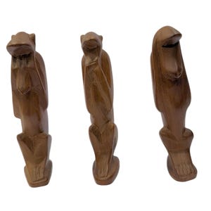 Mid century MCM | Vintage Retro |Teak Wood Wooden Figurines | Three wise Monkey | See no evil, speak no evil, hear no evil | Sculptures