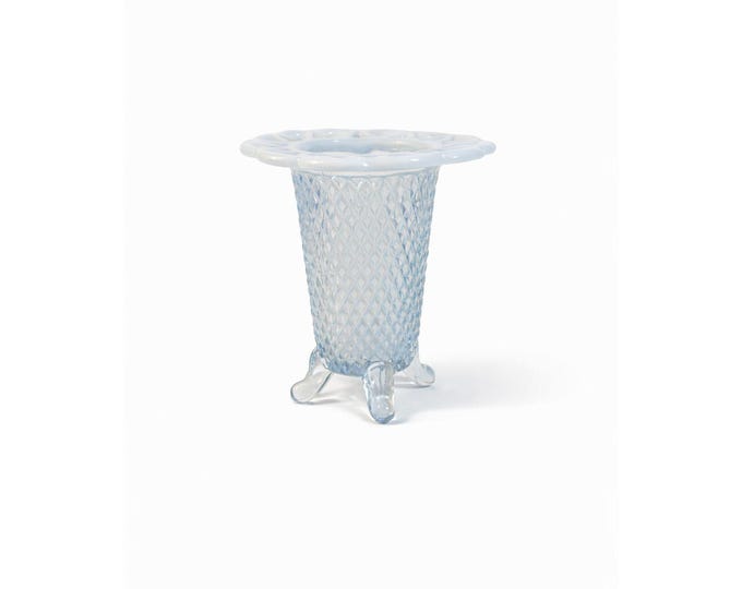Footed Bud Vase Imperial Glass Lattice Diamond Pattern Lace Katy Blue Flat Pierced Lace Edge Vintage Glassware Collectible Home Decor