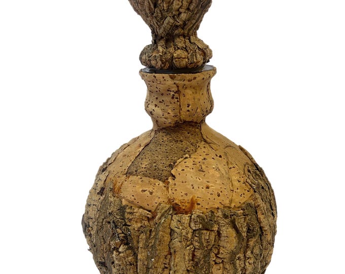 Vintage Retro Mid Century | Statement Barware |  1950's |  Cork & Bark Covered Glass Decanter | Made in Sardinia Italy | Round | Stopper