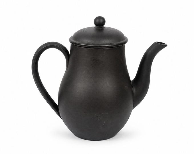 Coffee Pot Wedgwood Black Basalt Jasperware Vintage Rare Matte Black Teapot glazed inside 20th Century Made in England Replacement China