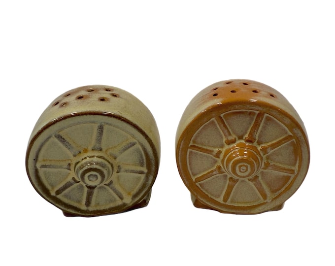Vintage | Frankoma Pottery |  Wagon Wheel Desert Gold |  Salt and Pepper Shakers | Cork Stoppers | Kitchen Decor | Pair Set 2 | Stoneware