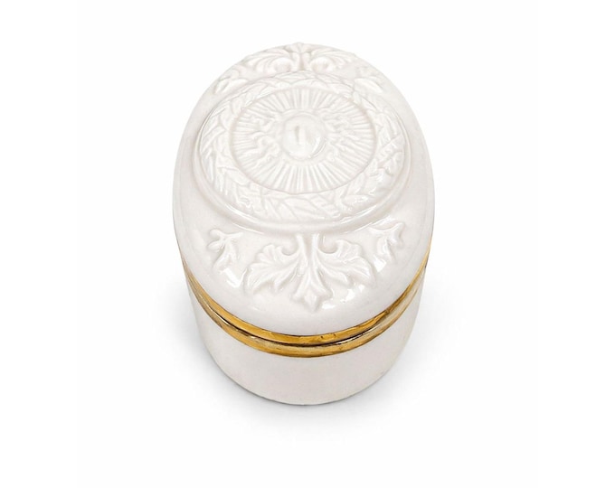 Trinket Jewelry Box White Porcelain Sun King Palais De Versailles French Elizabeth Arden Made in Japan Vintage Vanity Bedside Table Boudoir