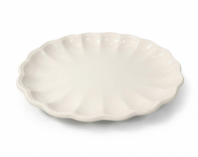 Large Ironstone Platter Scalloped Edge Pottery Bowl Unmarked Vintage Serving Pieces Replacement China Stoneware
