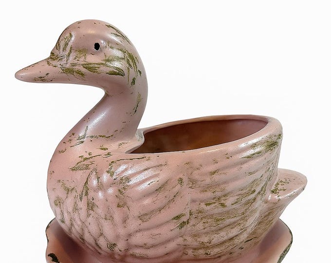 Vintage Pink Duck Planter-Hand Crafted (CDP)- Planter with water tray- Succulent Pot