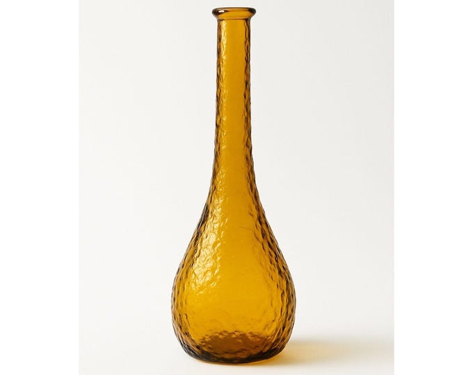 Genie Bottle Vintage Amber Empoli Crinkle Glass  No Stopper Mid Century Art Home Decor Decorative Accents Collectible Retro Hand Blown