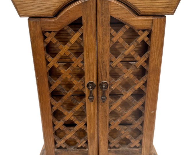 Vintage | Royal Sealy Japan  | Wood Wooden | Lattice Doors | Table top Dresser | Jewelry Box Storage Holder Cabinet | Music Box Musical