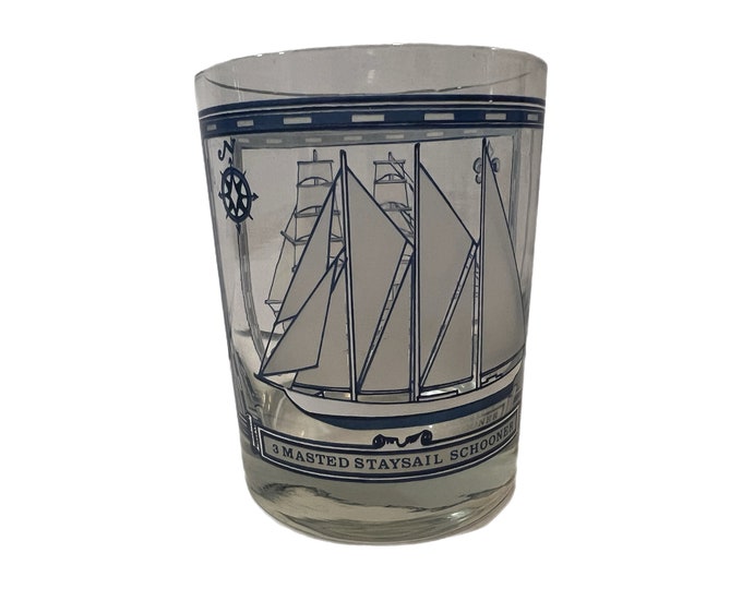 Georges Briard Rock Glass Nautical Themed Sailing Ships Brig Schooner Barware Cocktail