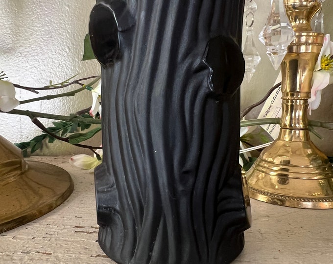 1930s Art Deco French Black Art Glass Tree Trunk Shaped Perfume Bottle