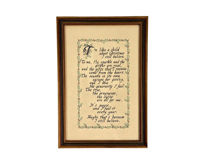 Caligraphy Art Wall Decor Shelf Sitter Christmas Poem Child At Christmas Still Believe Framed Granny Farmhouse Holiday Seasonal