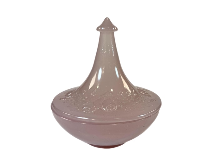 Pink Milk Art Glass Candy Dish Powder Jar | HouzeX Mod Atomic Art Deco Ramses | Collectible Retro Home Decor | Flowers Floral Embossed