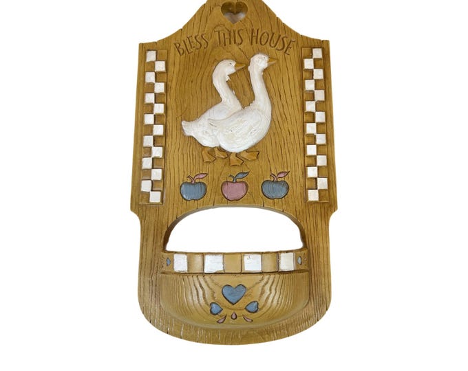 Country Geese Resin Pocket Planter | Burwood Bless This House | Pocket Wall Decor | Mail Holder | Cottage Granny Core | Farmhouse Primitive