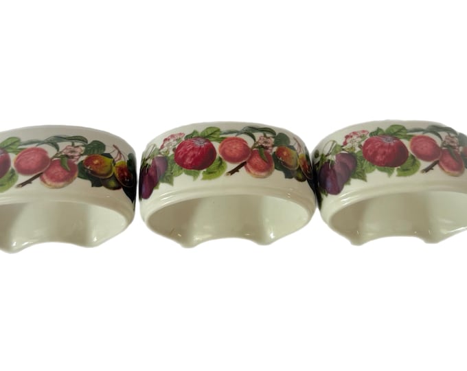 Vintage | Portmeirion Pomona | Set 3| Napkin Rings Holder | Made in England Bone China | Fruit Apple Pear Leaves | Grand Millennial