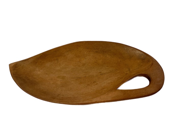 Large Monkey Pod Wood Leaf Dish - Natural Wooden - MCM Wooden Leaf Shaped