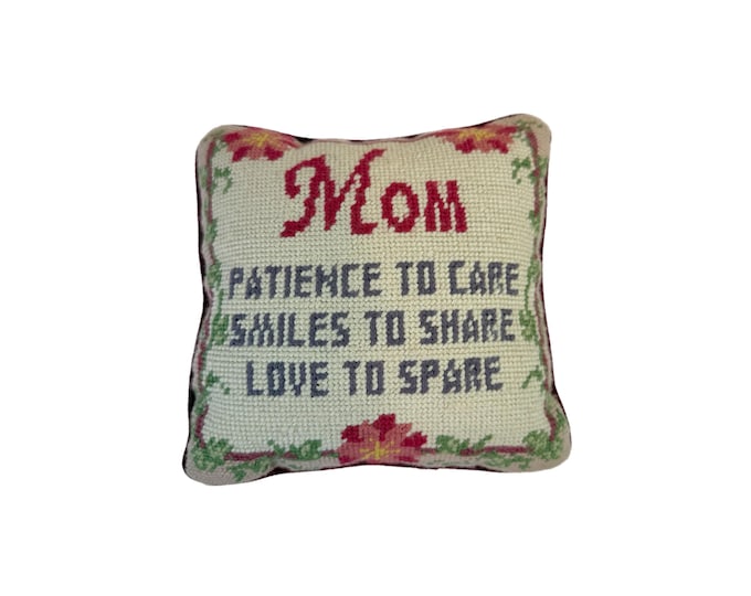 Needlepoint Velvet Back | Mom Floral Sentimental Saying Pillow | Gift Present for her | Home decor Decorative Accents | Chair Bedroom Unique