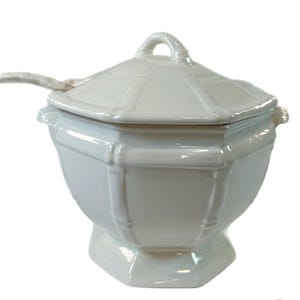 White Ironstone Soup Tureen Ladle | Bamboo Motif | California Pottery | Vintage Entertaining Hostess Wedding Gift | Servingware terre de fer