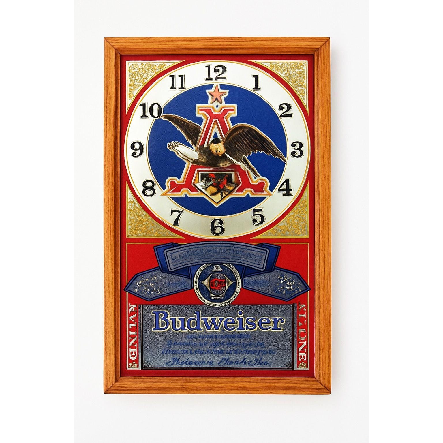 Wall Mirror Clock Vintage Budweiser King of Beers Eagle Vintage