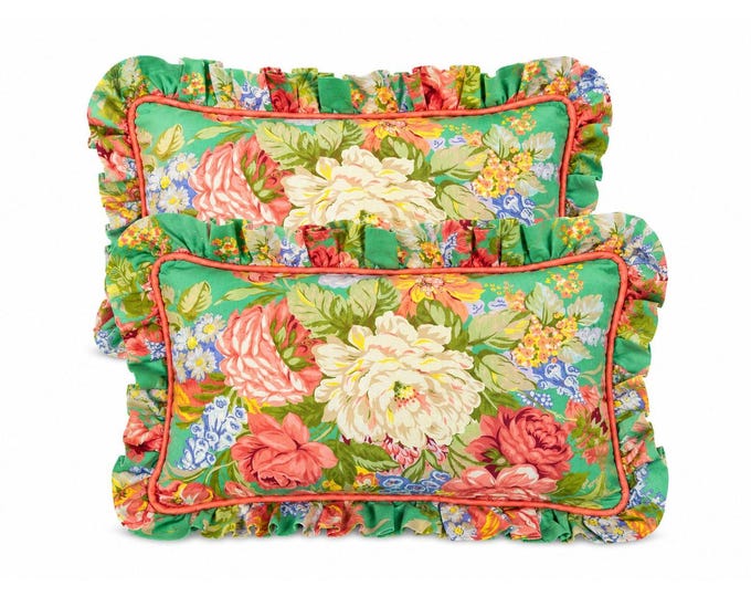 Throw Pillow Pair Floral Chintz Traditional Ruffle Piping Vintage Set 2 Home Decor Decorative Accents Flowers Bedroom Bed