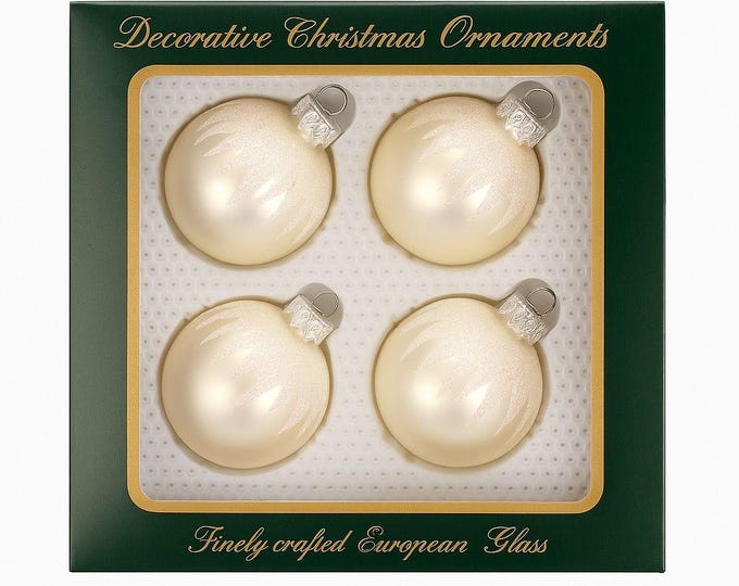 Decorative Glass Christmas Tree Ornaments Silver White Glitter Krebs style Sears European Glass Vintage Set 4 Holiday Seasonal Old World