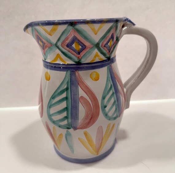 イタリア製 マヨリカ焼 花瓶＆小物入れ 手描き鳥柄