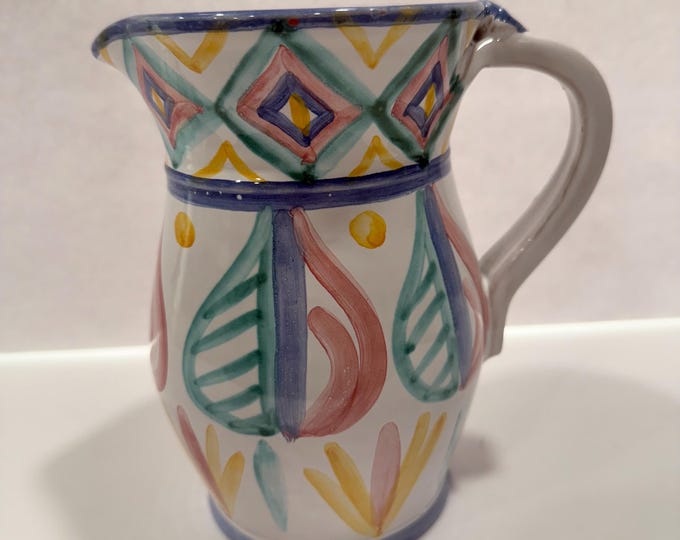 Majolica Pitcher Vase  | Made In Italy Italian | Hand Painted Paster CBB Pottery | Grand Millennial Easter Spring Home Decor Tableware