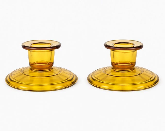 Taper Candle Holder | Tiffon Glass Pair Depression Era | Pair Set 2 Collectible glassware | Vintage Cottage Core Fall Tablescape Holiday